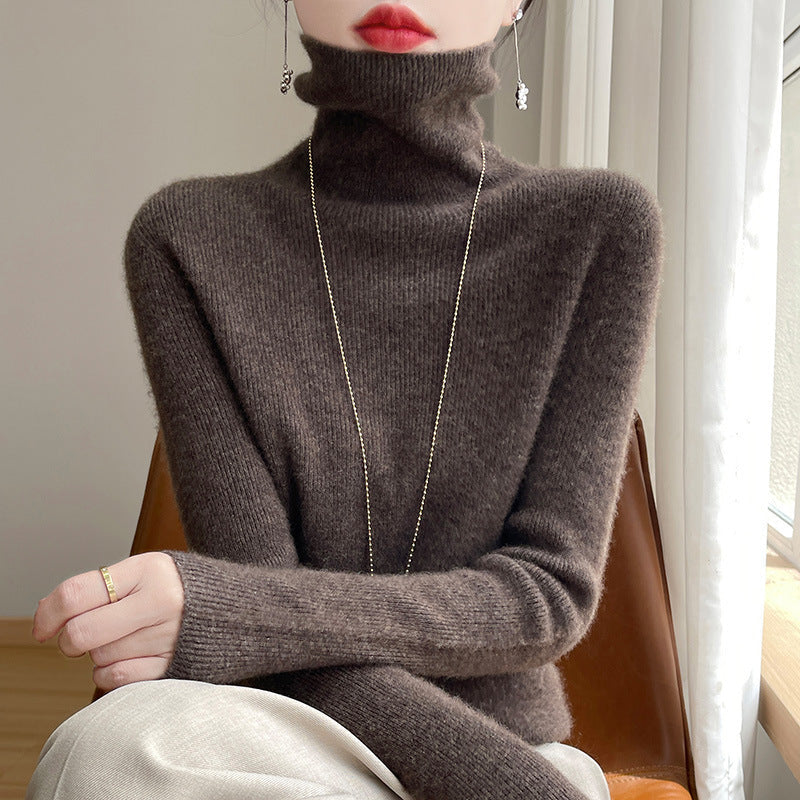 Damen Rollkragenpullover Gerippt Weiches Material Langarm
