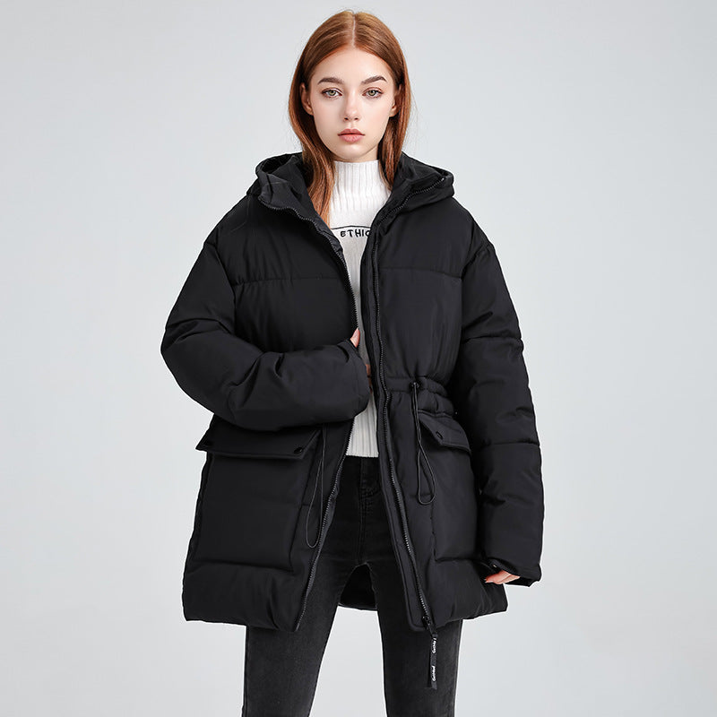 Damen Steppjacke mit Kapuze und Kordelzug, Beige