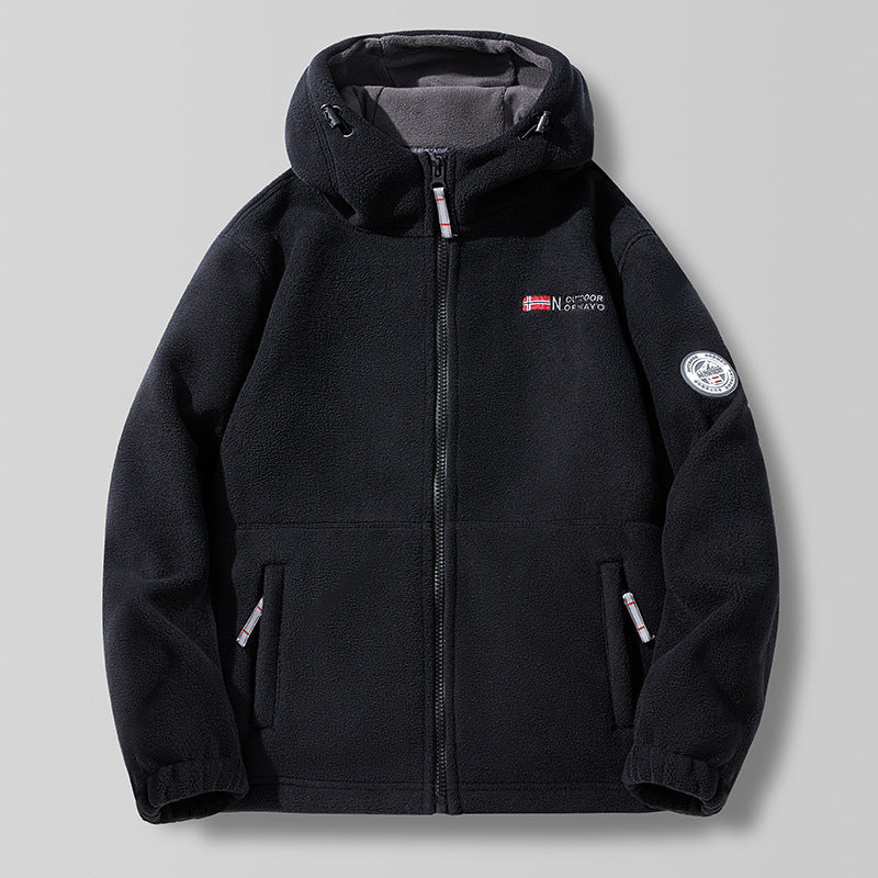 Fleecejacke mit Kapuze für Herren, Reißverschluss, warm