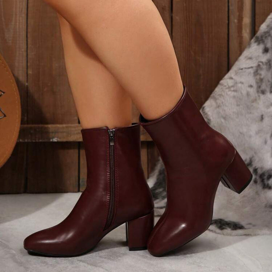 Damen Stiefeletten mit Blockabsatz und Reißverschluss