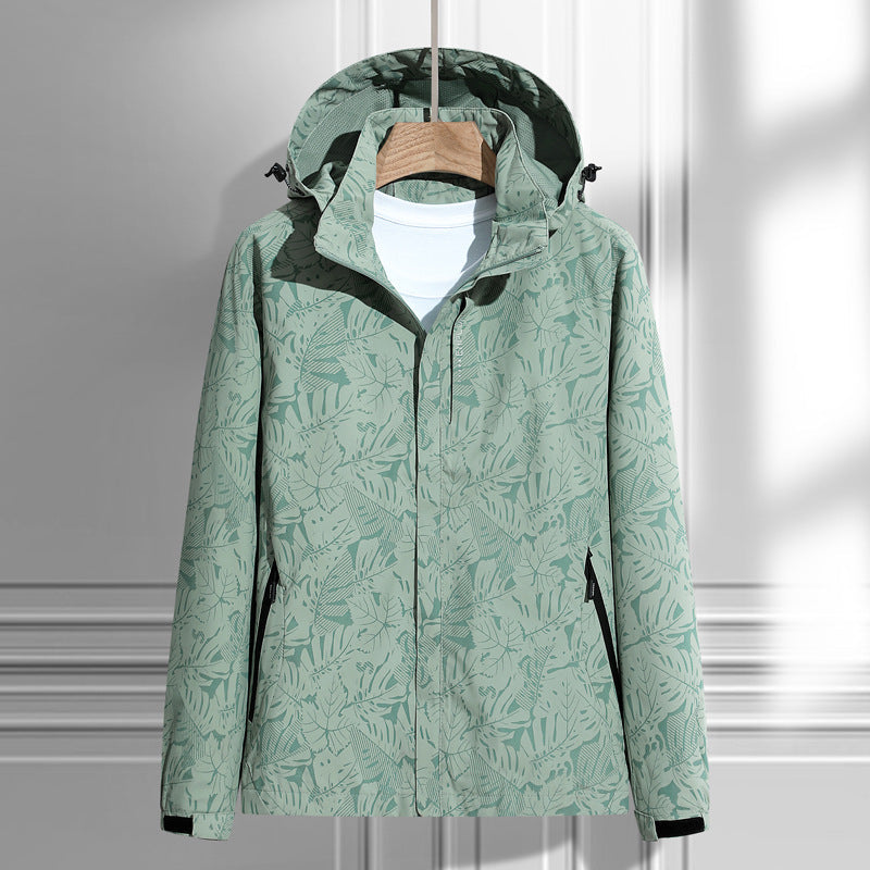 Leichte Outdoor Jacke mit Kapuze & Blattmuster