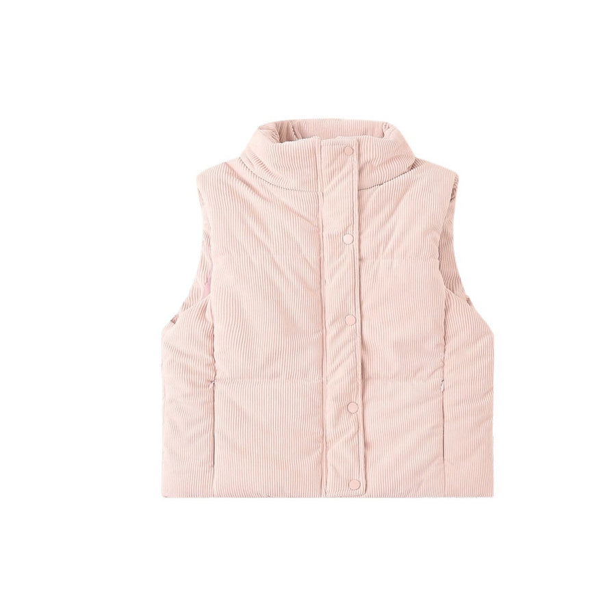 Gewatteerde damesbodywarmer met opstaande kraag, corduroylook