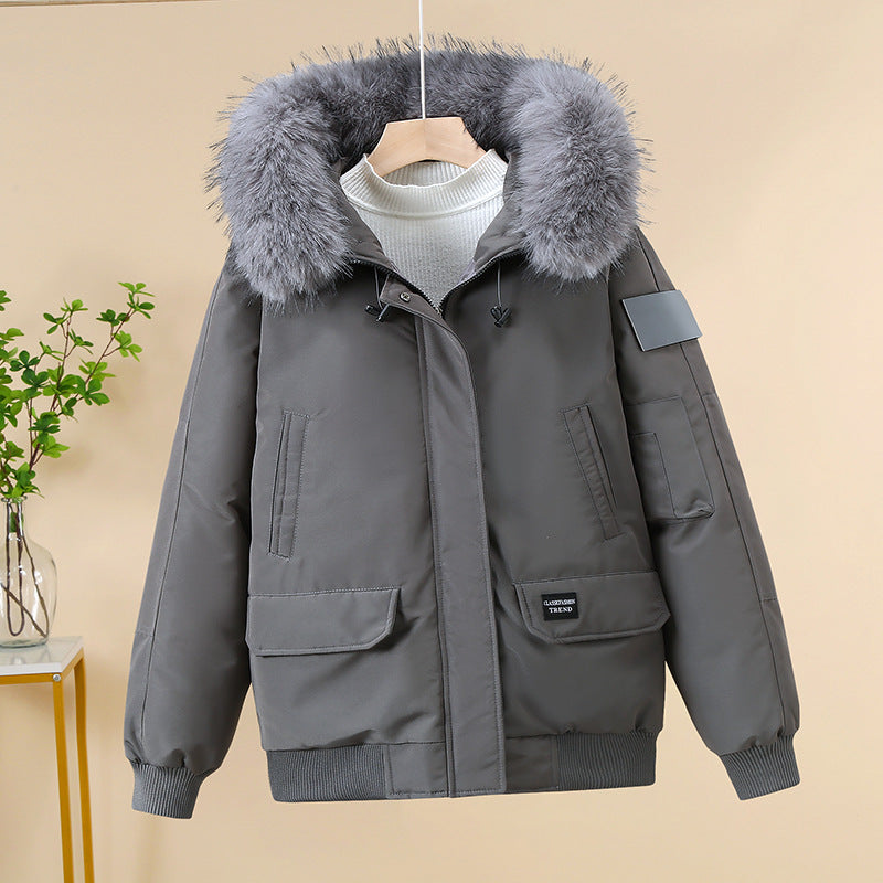Winter Steppjacke mit Kunstfellkapuze und gerippten Bündchen