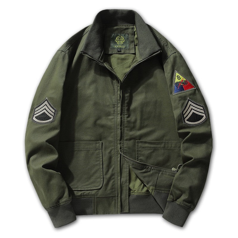 Herren Bomberjacke mit Stehkragen, Reißverschluss und Militär-Patches