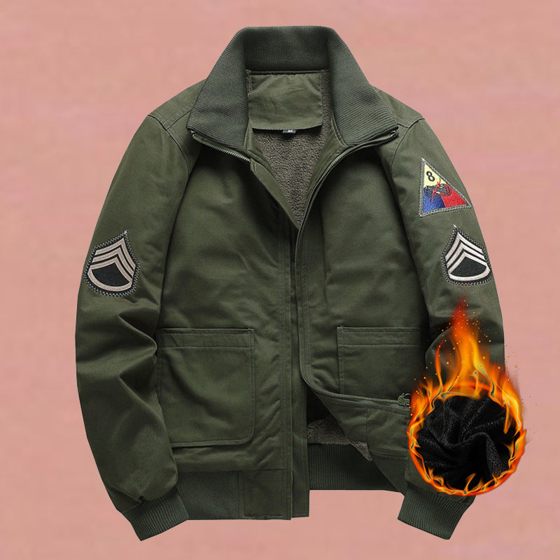 Herren Bomberjacke mit Stehkragen, Reißverschluss und Militär-Patches
