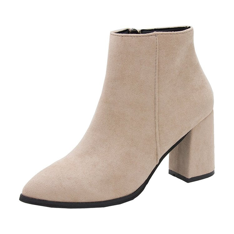 Damen Stiefeletten Blockabsatz Spitz Zehe Reißverschluss