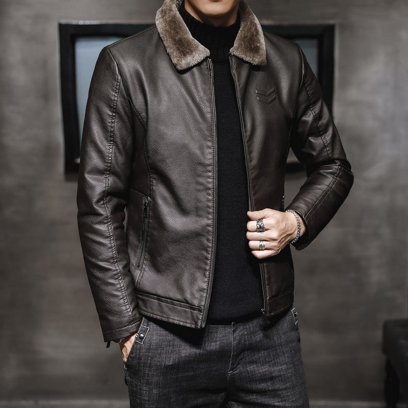 Herenjack met kunstleren look en teddyvoering, kraag met imitatiebont