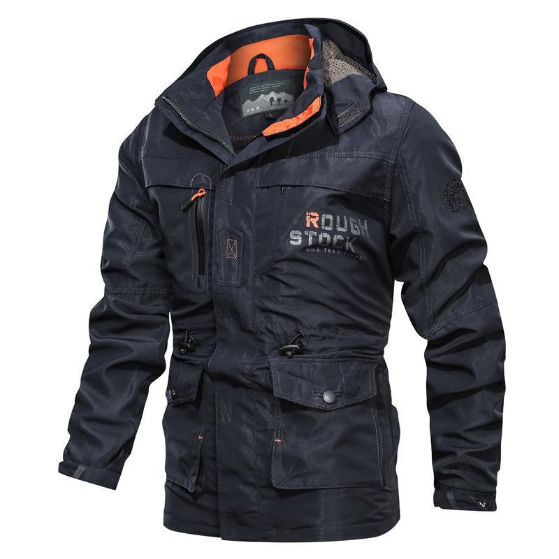 Herren Outdoor Jacke mit Kapuze, mehreren Taschen & hohem Kragen