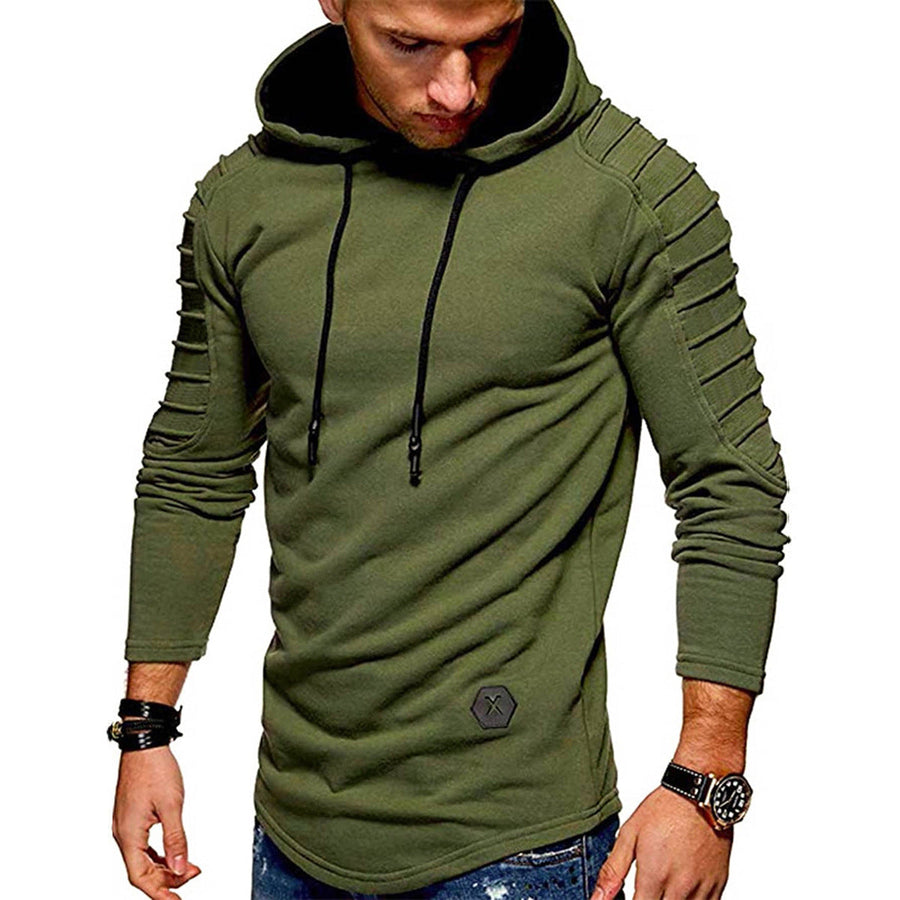Herenhoodie met gerimpelde mouwen en tunnelkoord, ronde zoom