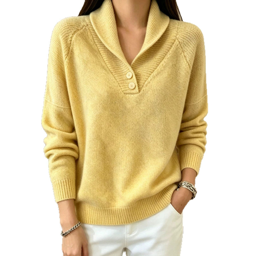 Damen Pullover mit Schalkragen und Knopfleiste, weiches Material