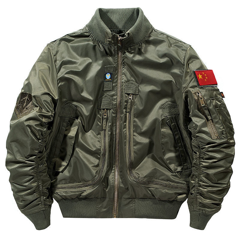 Unisex Bomberjacke mit Reißverschluss, Rippbündchen und Aufnähern