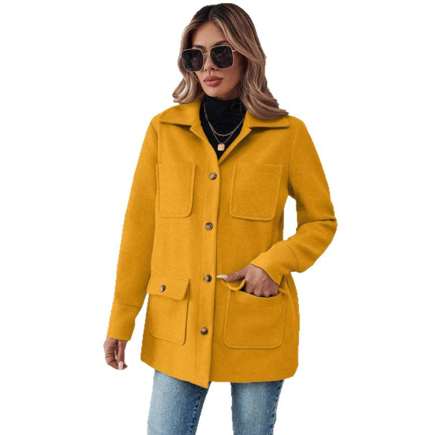 Damen Oversize Hemdjacke mit Kragen und Pattentaschen