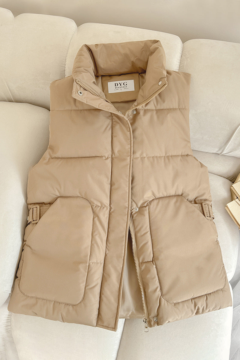 Unisex Steppweste mit Stehkragen & Schnallen-Details