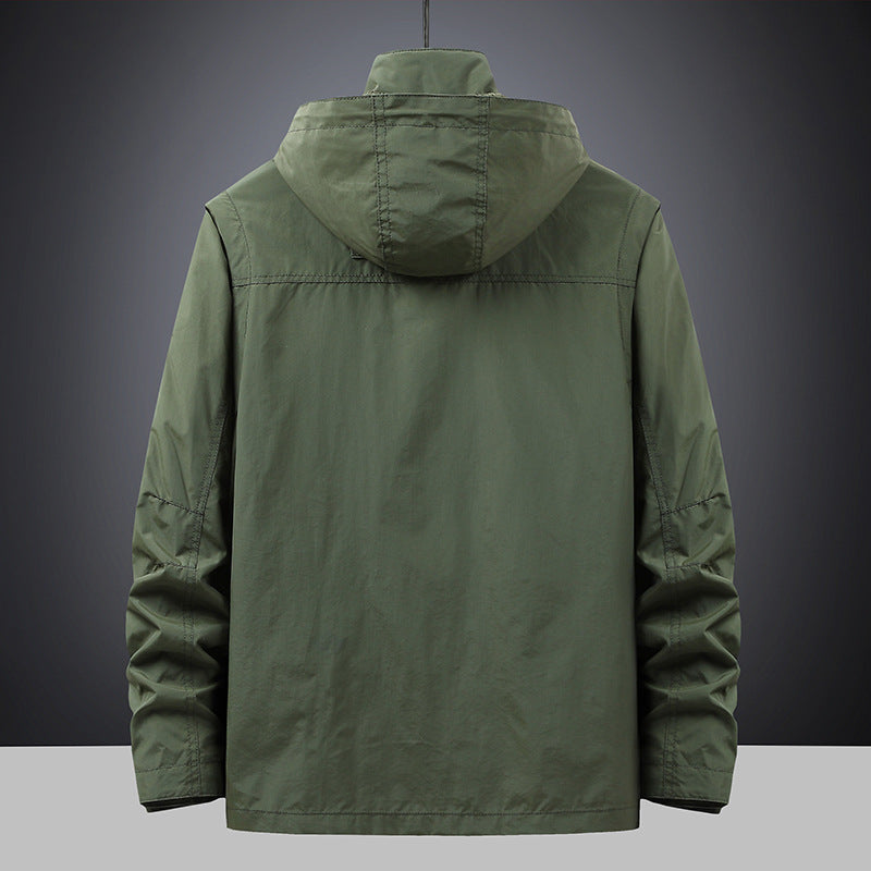 Herren Outdoorjacke mit Kapuze, Reißverschluss & Mehreren Pattentaschen