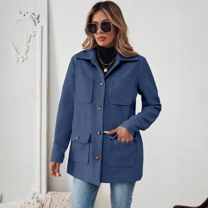 Damen Oversize Hemdjacke mit Kragen und Pattentaschen