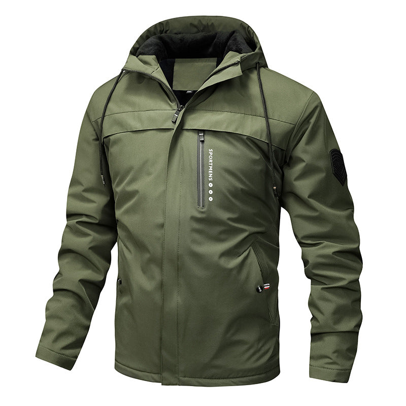 Heren outdoorjas met capuchon & ritsen, gewatteerd
