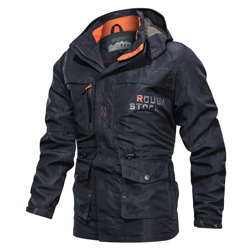 Herren Outdoor Jacke mit Kapuze, mehreren Taschen & hohem Kragen