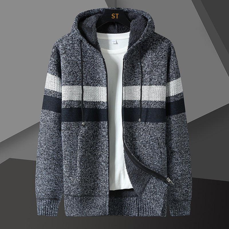 Gebreid hoodiejack voor heren met rits, voering en capuchon