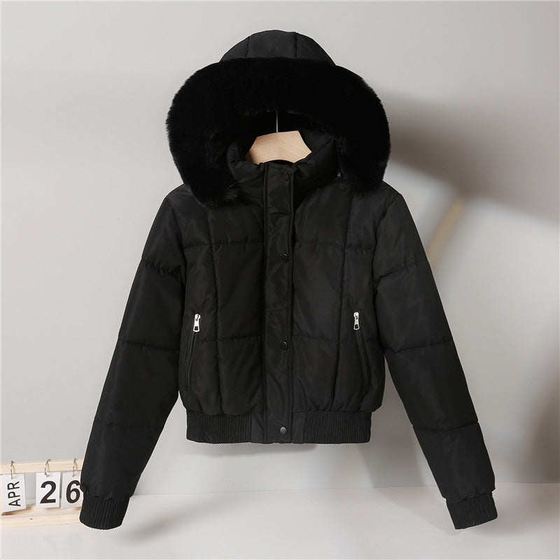 Kurze Damen Steppjacke mit Kapuze und Fellimitat in verschiedenen Farben