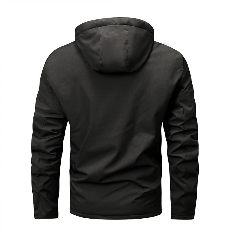 Heren outdoorjas met capuchon & ritsen, gewatteerd