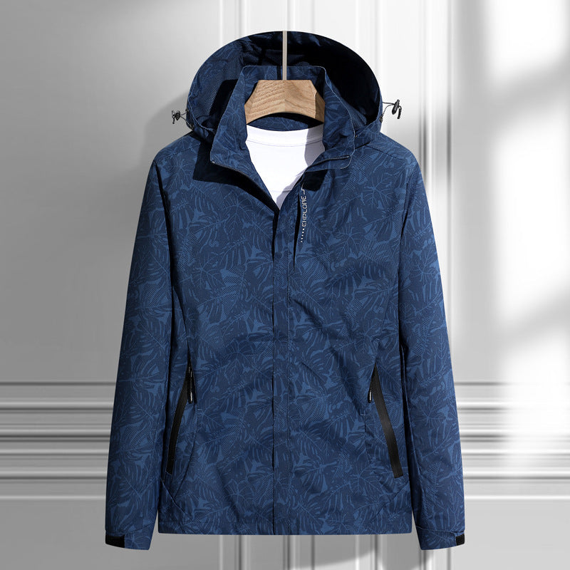 Leichte Outdoor Jacke mit Kapuze & Blattmuster