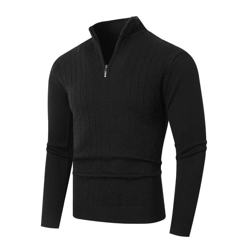 Herren Strickpullover mit Zopfmuster & Reißverschluss Stehkragen