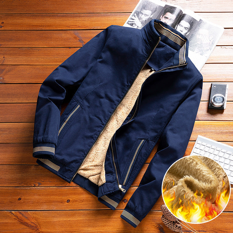 Herren Bomberjacke Stehkragen Gefüttert Reißverschluss Beige
