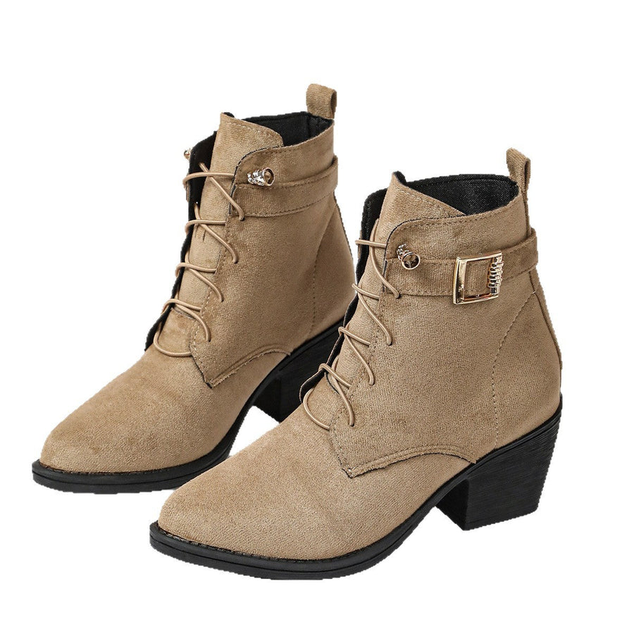 Damen Schnürstiefeletten in Khaki mit Blockabsatz