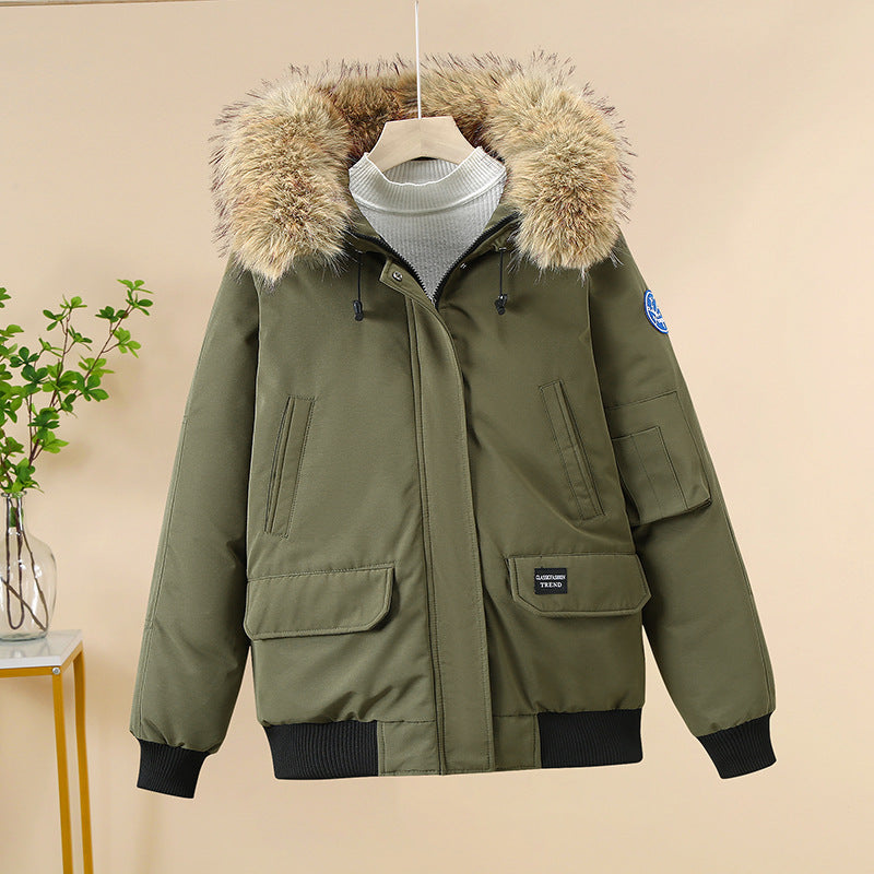 Winter Steppjacke mit Kunstfellkapuze und gerippten Bündchen