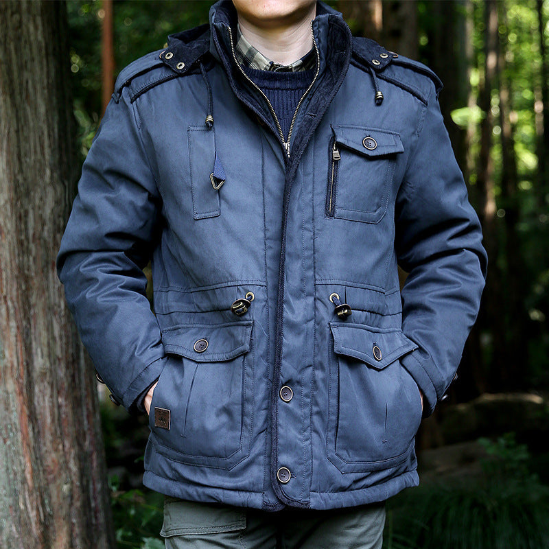 Herren Winterjacke mit Kapuze, mehreren Taschen und Reißverschluss, Olivgrün