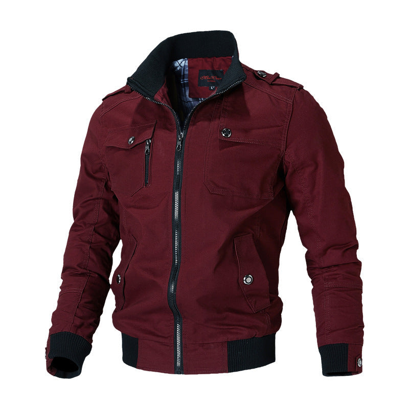 Herren Bomberjacke Freizeit Pilotenjacke mit Stehkragen und Taschen