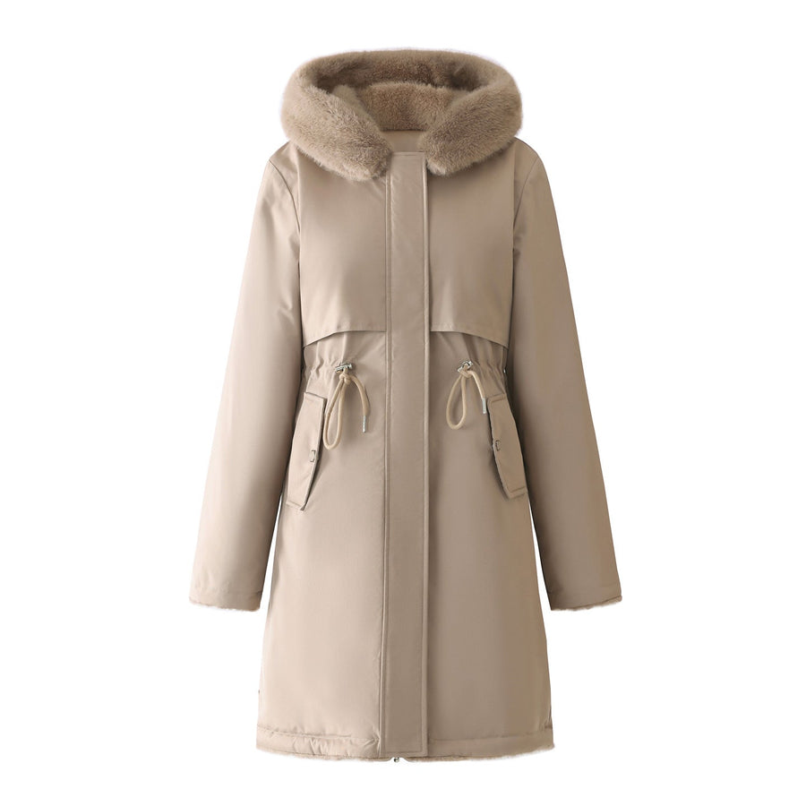 Winterparka voor dames met capuchon, zachte voering en trekkoord
