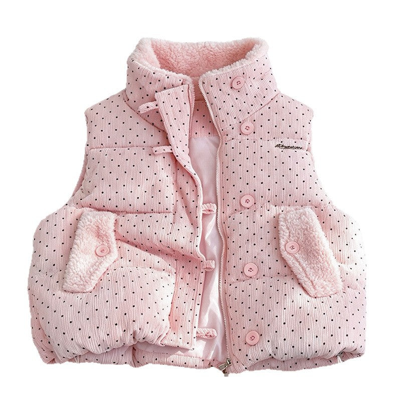 Unisex Steppweste gepunktet mit Teddyfutter, Kragen und Reißverschluss