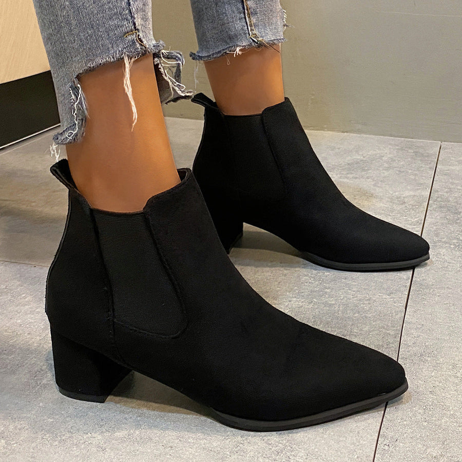 Damen Stiefeletten Blockabsatz Spitze Chelsea-Stiefel Schwarz/Khaki