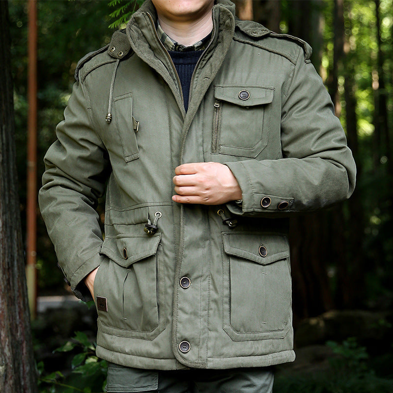 Herren Winterjacke mit Kapuze, mehreren Taschen und Reißverschluss, Olivgrün