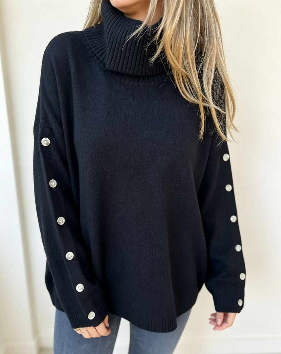 Rollkragenpullover Damen mit Knopfleiste an den Ärmeln
