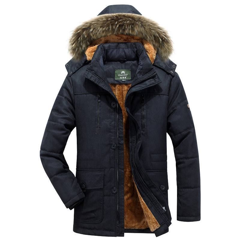 Herren Winterjacke mit Kapuze, Pelzbesatz und Fleecefutter