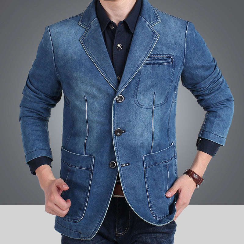 Herren Jeans Sakko Dunkelblau Hellblau Freizeit-Blazer mit Knöpfen