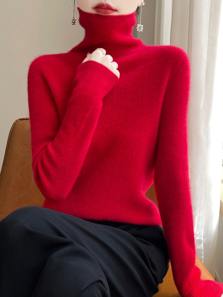 Damen Rollkragenpullover Gerippt Weiches Material Langarm