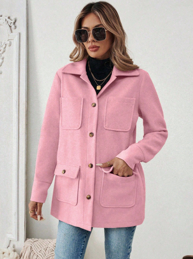 Damen Oversize Hemdjacke mit Kragen und Pattentaschen