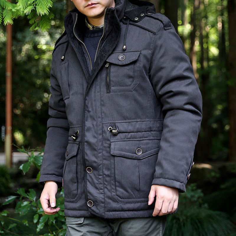 Herren Winterjacke mit Kapuze, mehreren Taschen und Reißverschluss, Olivgrün