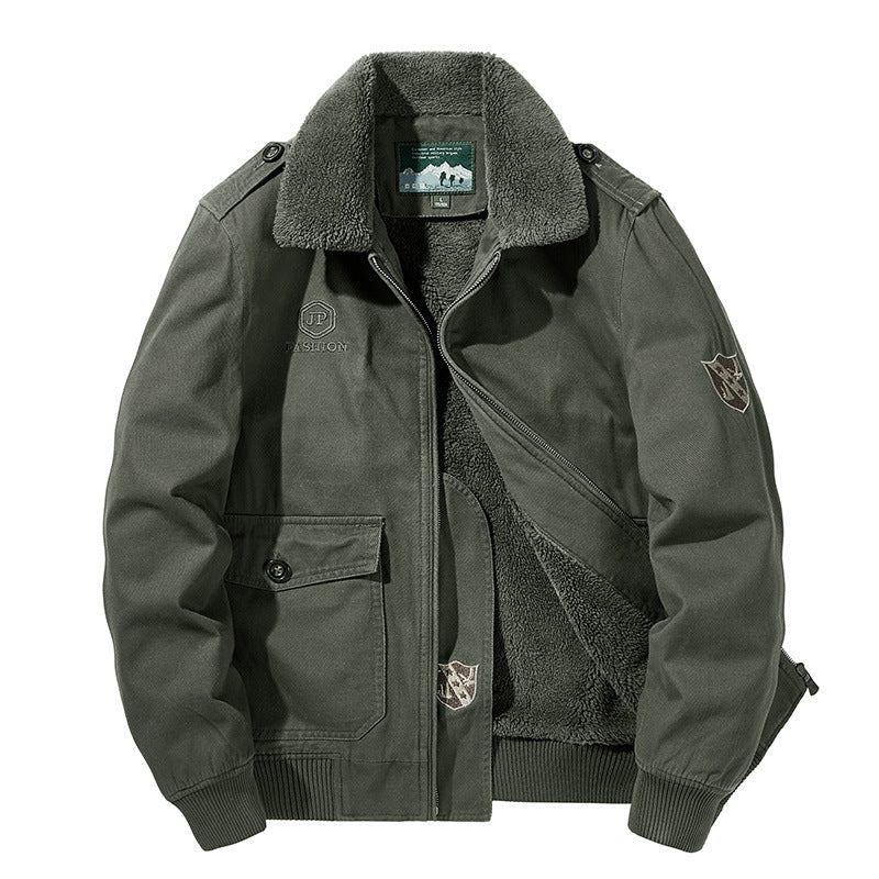 Herren Winter Bomberjacke mit Teddyfutter & Teddykragen, Olivgrün