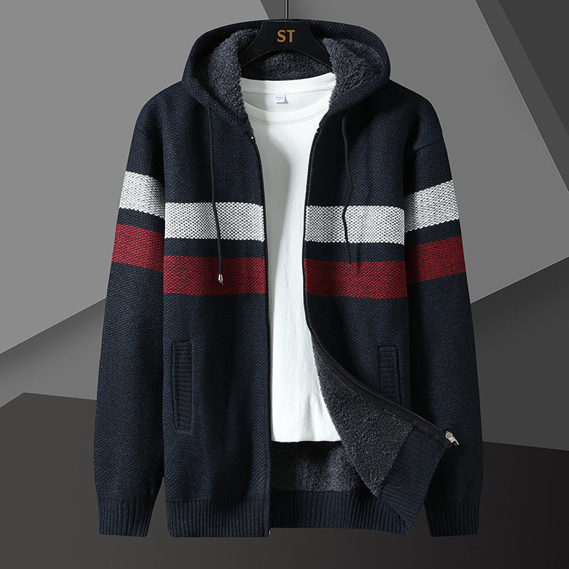 Gebreid hoodiejack voor heren met rits, voering en capuchon