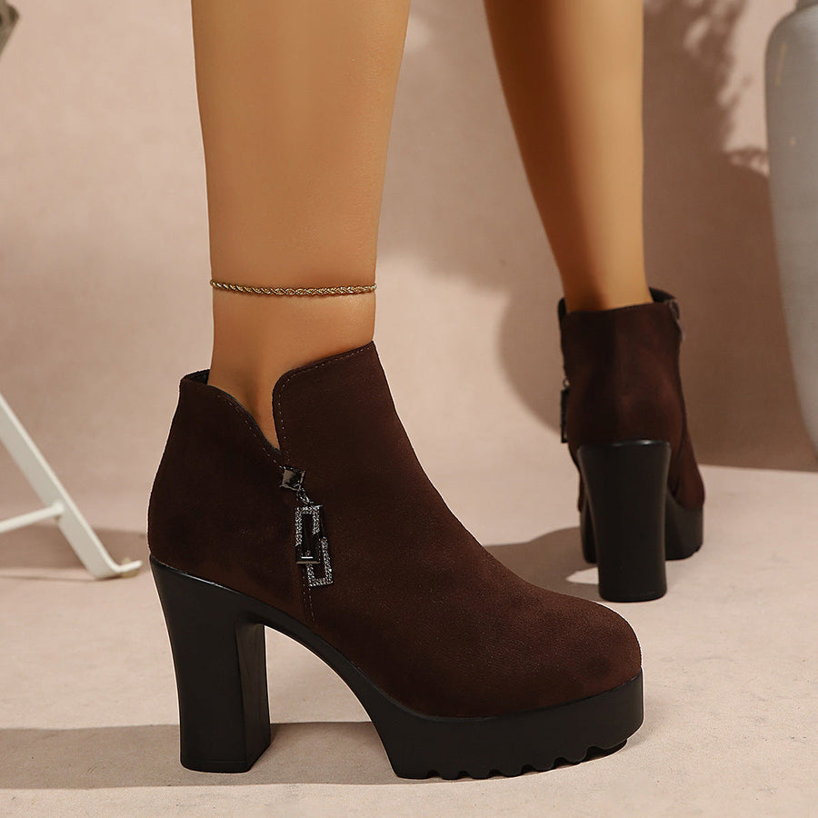 Damen Stiefeletten mit moderatem Blockabsatz und Reißverschluss