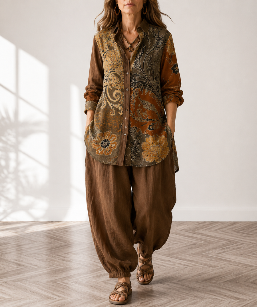 Dames paisley tuniekblouse & harembroek, set in etnostijl