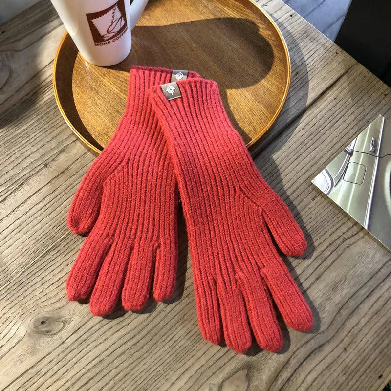 Unisex Winterhandschuhe Strickhandschuhe Gerippt mit Label-Detail