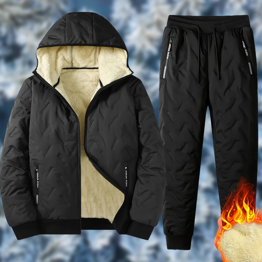 Herren Winter Thermo Anzug Gesteppt Gefütterte Jacke mit Kapuze und Hose