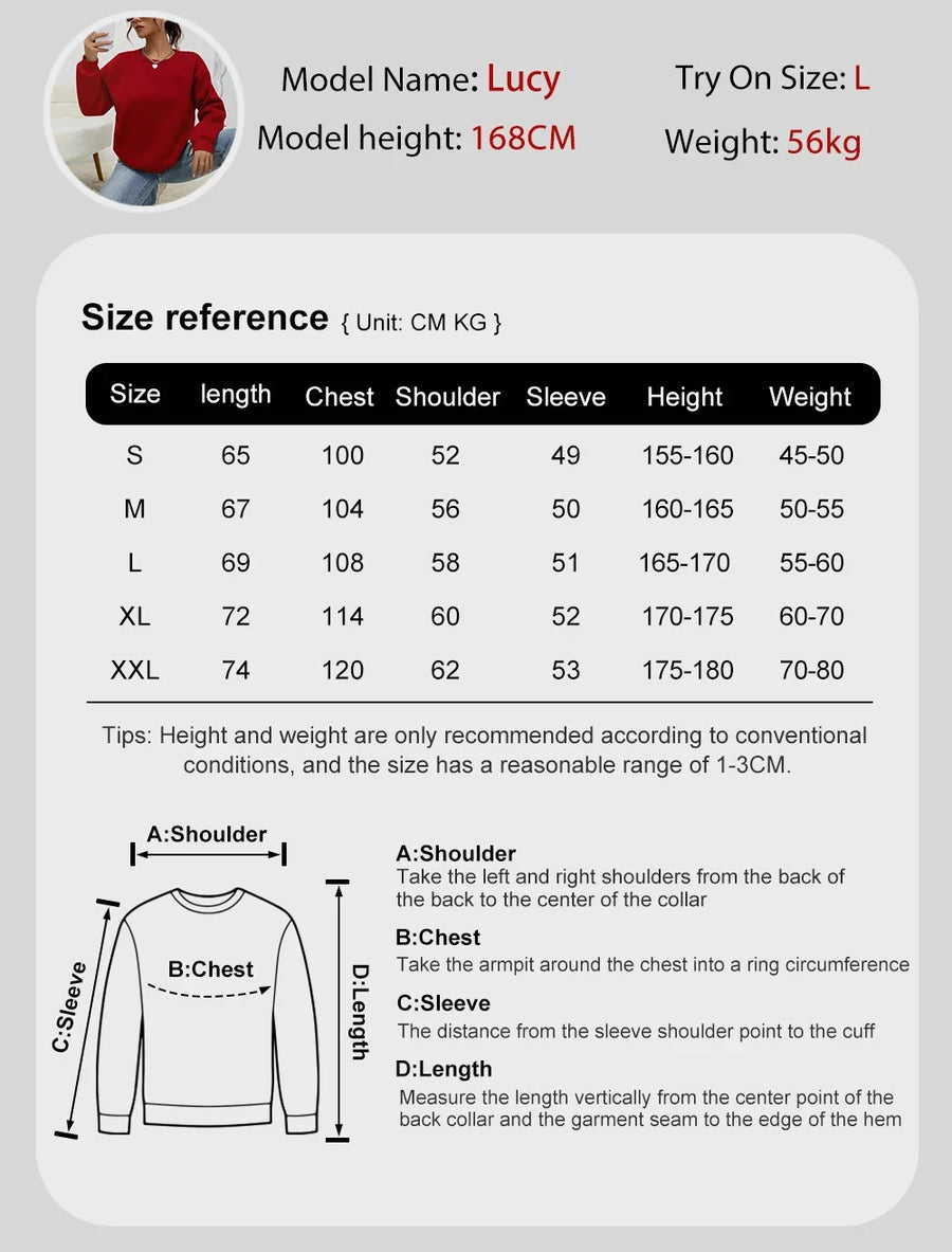 Unisex sweatshirt met lange mouwen, ronde hals, effen kleur, losse pasvorm
