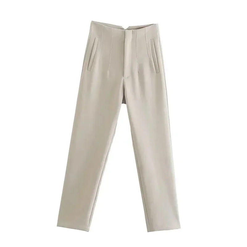 Damesbroek van stof met hoge taille in wortelmodel