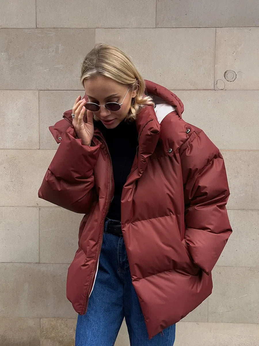 Damen Steppjacke mit Kapuze, kurz, gepolstert, Reißverschluss